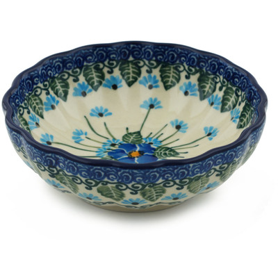 Polish Pottery Scalloped Fluted Bowl 5&quot; Forget Me Not UNIKAT
