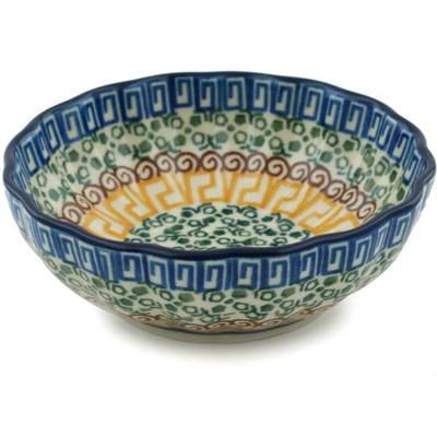 Polish Pottery Scalloped Fluted Bowl 5&quot; Grecian Sea