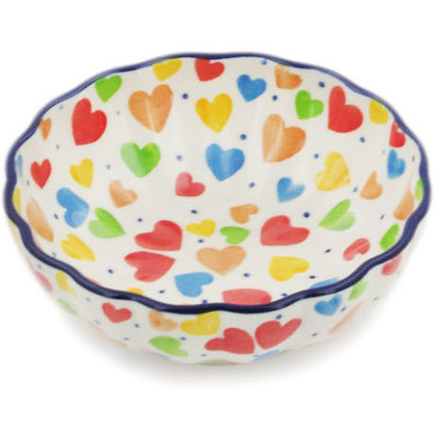 Polish Pottery Scalloped Fluted Bowl 5&quot; In Love With Love UNIKAT