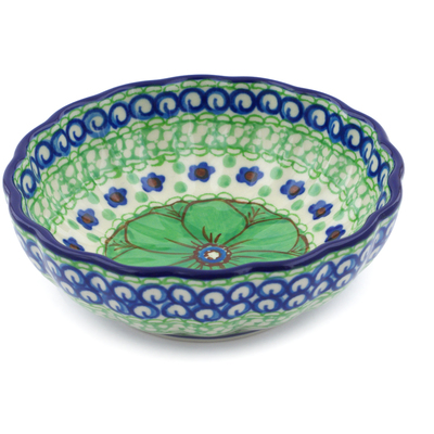 Polish Pottery Scalloped Fluted Bowl 5&quot; Key Lime Dreams UNIKAT