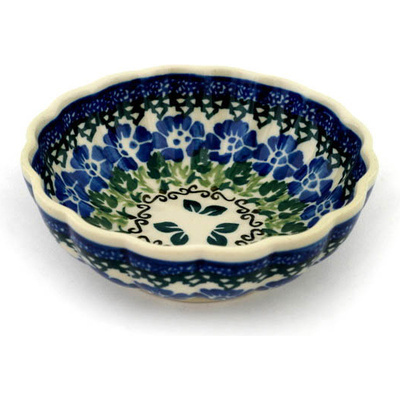 Polish Pottery Scalloped Fluted Bowl 5&quot; Leaves And Flowers