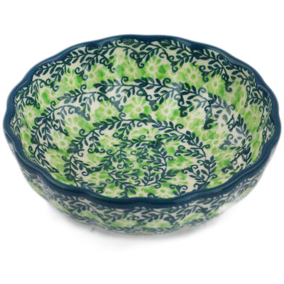 Polish Pottery Scalloped Fluted Bowl 5&quot; Lush Meadow