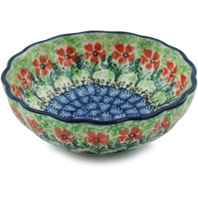 Polish Pottery Scalloped Fluted Bowl 5&quot; Maraschino
