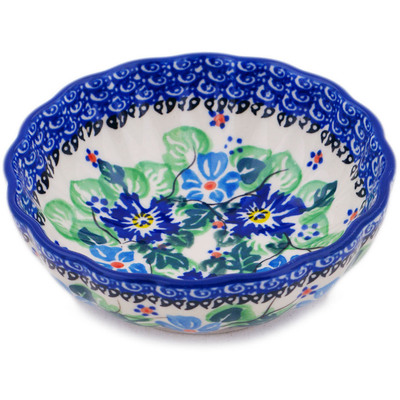 Polish Pottery Scalloped Fluted Bowl 5&quot; Morning Glory Wreath UNIKAT