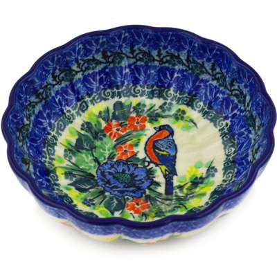 Polish Pottery Scalloped Fluted Bowl 5&quot; Morning Song UNIKAT