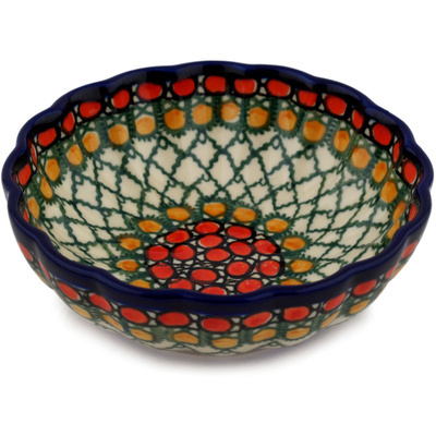 Polish Pottery Scalloped Fluted Bowl 5&quot; Orange Tranquility UNIKAT