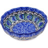 Polish Pottery Scalloped Fluted Bowl 5&quot; Peacock Feather