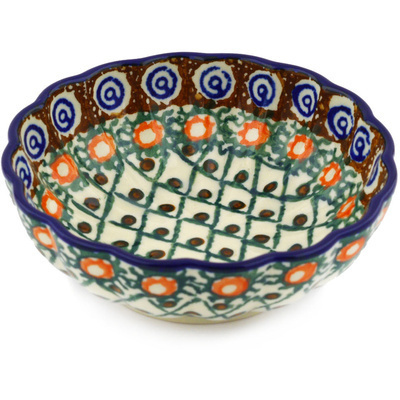 Polish Pottery Scalloped Fluted Bowl 5&quot; Polish Basket UNIKAT