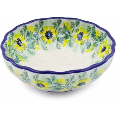 Polish Pottery Scalloped Fluted Bowl 5&quot; Polish Wreath