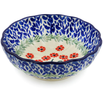 Polish Pottery Scalloped Fluted Bowl 5&quot; Red April Showers