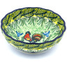 Polish Pottery Scalloped Fluted Bowl 5&quot; Rooster Parade UNIKAT