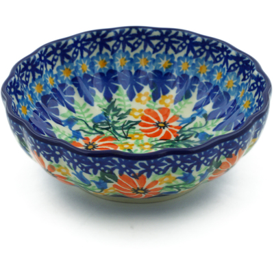 Polish Pottery Scalloped Fluted Bowl 5&quot; Secret Garden UNIKAT