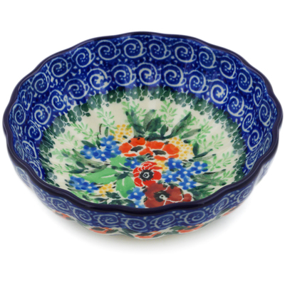 Polish Pottery Scalloped Fluted Bowl 5&quot; September Meadow UNIKAT