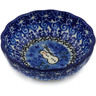 Polish Pottery Scalloped Fluted Bowl 5&quot; Snowmen Circle UNIKAT
