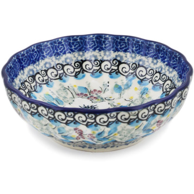 Polish Pottery Scalloped Fluted Bowl 5&quot; Solstice Bloom UNIKAT