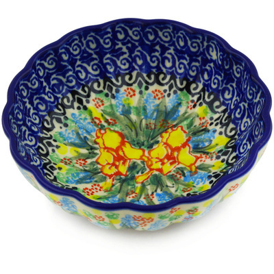 Polish Pottery Scalloped Fluted Bowl 5&quot; Spring Iris UNIKAT