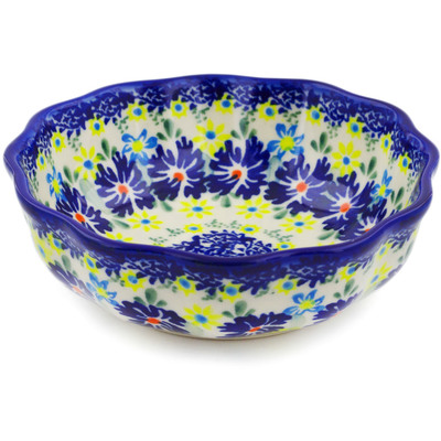 Polish Pottery Scalloped Fluted Bowl 5&quot; Spring Meadow