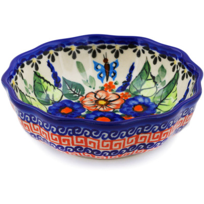 Polish Pottery Scalloped Fluted Bowl 5&quot; Spring Splendor UNIKAT