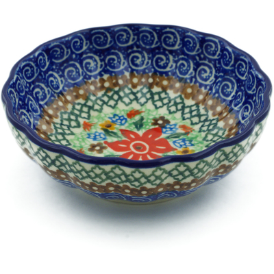 Polish Pottery Scalloped Fluted Bowl 5&quot; Starflower Basket UNIKAT