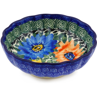 Polish Pottery Scalloped Fluted Bowl 5&quot; Summer Dance UNIKAT