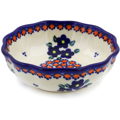 Polish Pottery Scalloped Fluted Bowl 5&quot; Summer Flowers