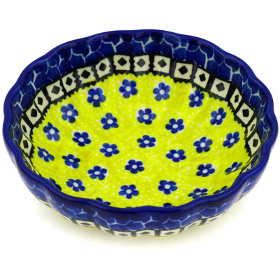 Polish Pottery Scalloped Fluted Bowl 5&quot; Sunburst Daisies