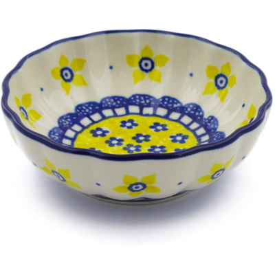 Polish Pottery Scalloped Fluted Bowl 5&quot; Sunshine