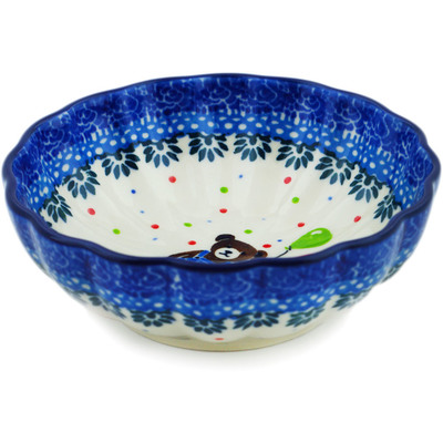 Polish Pottery Scalloped Fluted Bowl 5&quot; Teddy Bear UNIKAT