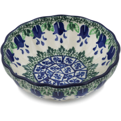 Polish Pottery Scalloped Fluted Bowl 5&quot; Texas Bluebell