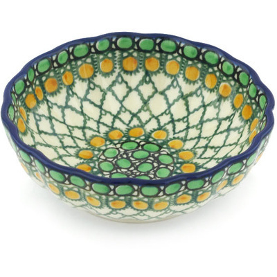 Polish Pottery Scalloped Fluted Bowl 5&quot; Tranquility UNIKAT
