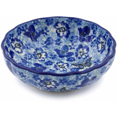 Polish Pottery Scalloped Fluted Bowl 5&quot; True Blue Calico