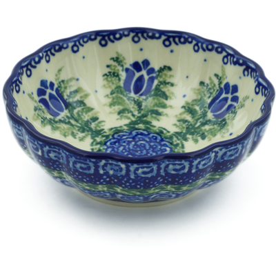 Polish Pottery Scalloped Fluted Bowl 5&quot; Tulip Motif UNIKAT