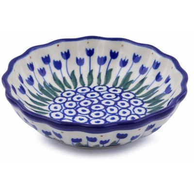 Polish Pottery Scalloped Fluted Bowl 5&quot; Water Tulip