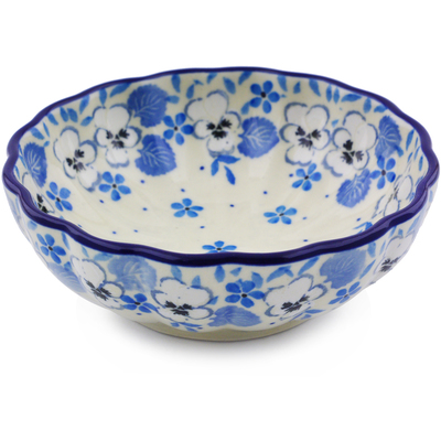 Polish Pottery Scalloped Fluted Bowl 5&quot; White Pansy
