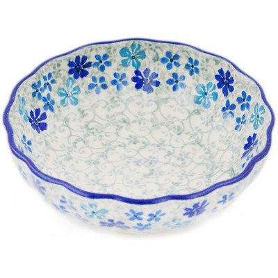 Polish Pottery Scalloped Fluted Bowl 5&quot; Winter Floral