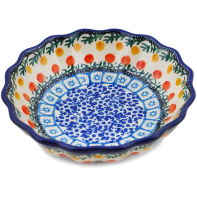 Polish Pottery Scalloped Fluted Bowl 5&quot; Winter Forest UNIKAT