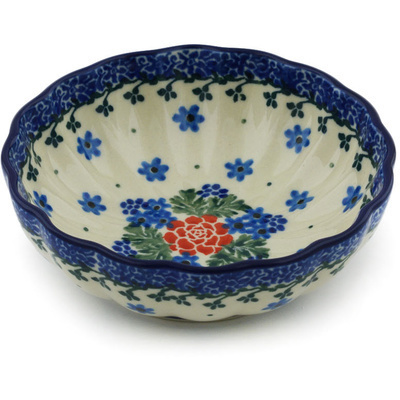 Polish Pottery Scalloped Fluted Bowl 5&quot; Winter Wreath