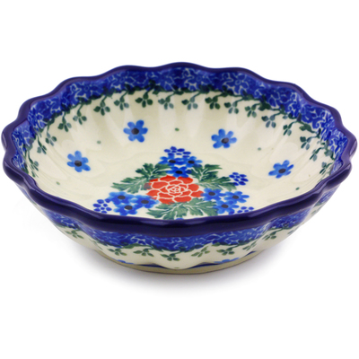 Polish Pottery Scalloped Fluted Bowl 5&quot; Winter Wreath