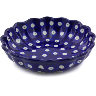 Polish Pottery Scalloped Fluted Bowl 6&quot; Blue Eyes