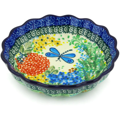 Polish Pottery Scalloped Fluted Bowl 6&quot; Garden Delight UNIKAT