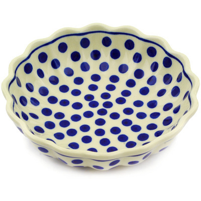 Polish Pottery Scalloped Fluted Bowl 6&quot; Polka Dot Delight