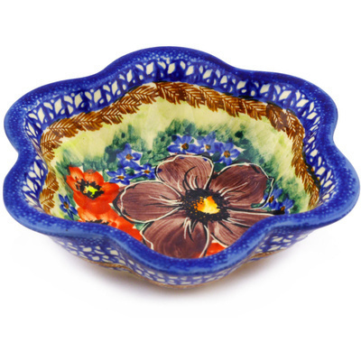 Polish Pottery Scalloped Fluted Bowl 6&quot; UNIKAT