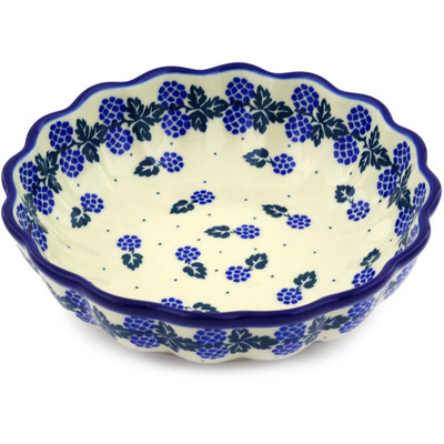 Polish Pottery Scalloped Fluted Bowl 7&quot; Blackberry Delight