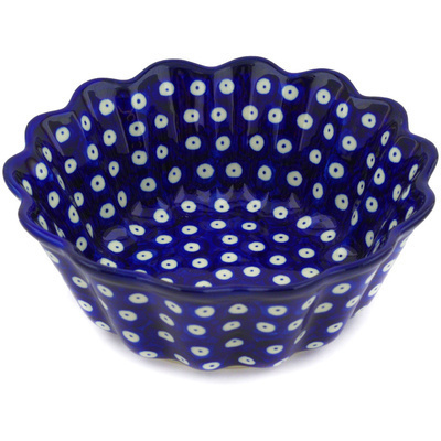 Polish Pottery Scalloped Fluted Bowl 7&quot; Blue Eyes