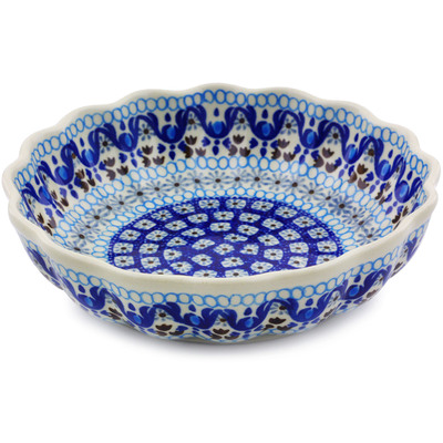 Polish Pottery Scalloped Fluted Bowl 7&quot; Blue Ice