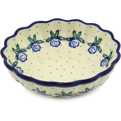 Polish Pottery Scalloped Fluted Bowl 7&quot; Blue Rose
