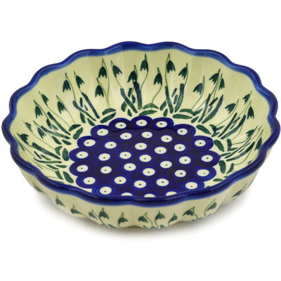 Polish Pottery Scalloped Fluted Bowl 7&quot; Falling Tulips