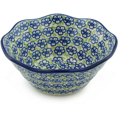 Polish Pottery Scalloped Fluted Bowl 7&quot; Fields Of Glory