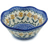 Polish Pottery Scalloped Fluted Bowl 7&quot; Golden Flower Garden
