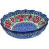 Polish Pottery Scalloped Fluted Bowl 7&quot; Red Pansy